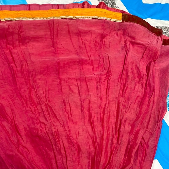 Cotton red skirt with brocket border in red yellow slip on skirt with flare - Picture 3 of 8